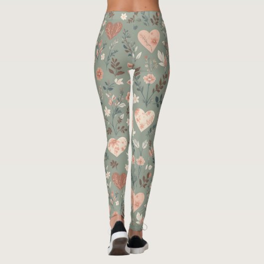 Botanical Hearts Romantic Floral Seamless Pattern Leggings (Achterkant)