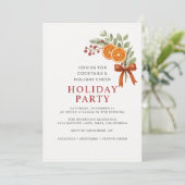 Botanical Holiday Party Christmas Red Bow Kaart (Staand voorkant)