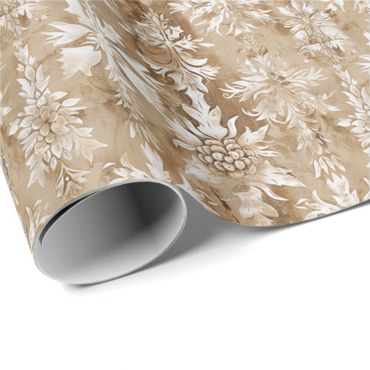 Botanical Illustrations and Beige and White Damask Cadeaupapier (Rol Hoek)