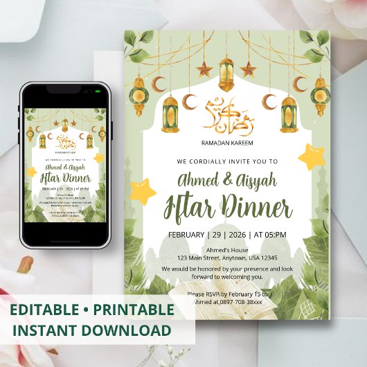 Botanical Islamic Iftar Invitation with Quran