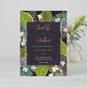 Botanical Leaf and Hydrangea Petals Save The Date Folie Uitnodiging (Staand Voorkant)
