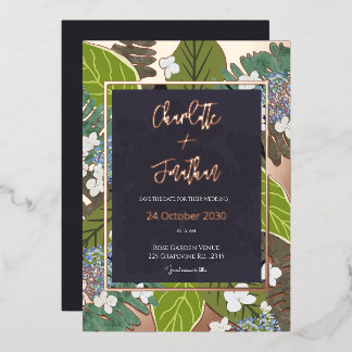 Botanical Leaf and Hydrangea Petals Save The Date Folie Uitnodiging