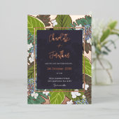 Botanical Leaf and Hydrangea Petals Save The Date Folie Uitnodiging (Staand Voorkant)