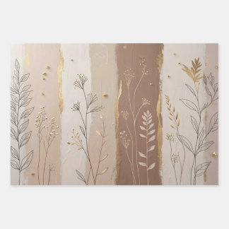 Botanical Leaves and Flowers Beige and Brown  Inpakpapier Vel