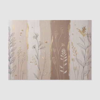 Botanical Leaves and Flowers Beige and Brown  Tissuepapier