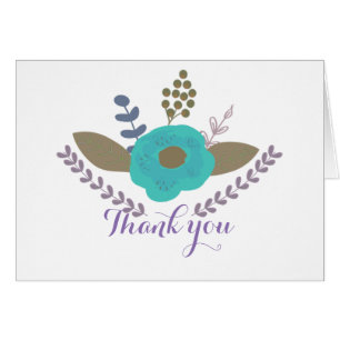 Botanical Leaves & Teal Blue Floral Thank You Card