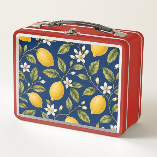 Botanical Lemon Blossom Navy Blue Lunch Box (Devant)