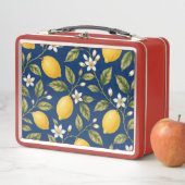 Botanical Lemon Blossom Navy Blue Lunch Box (En situation)