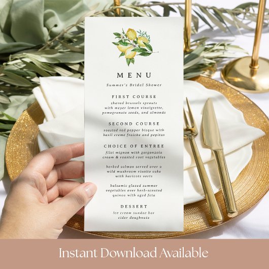 Botanical Lemon Vrijgezellenfeest Wedding Menu Kaa Kaart