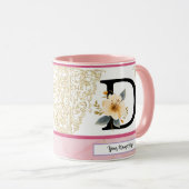 Botanical Letter D Mug – Soft Floral Initial with (Devant droit)