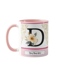 Botanical Letter D Mug – Soft Floral Initial with