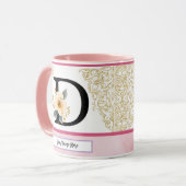 Botanical Letter D Mug – Soft Floral Initial with Mok (Voorkant links)