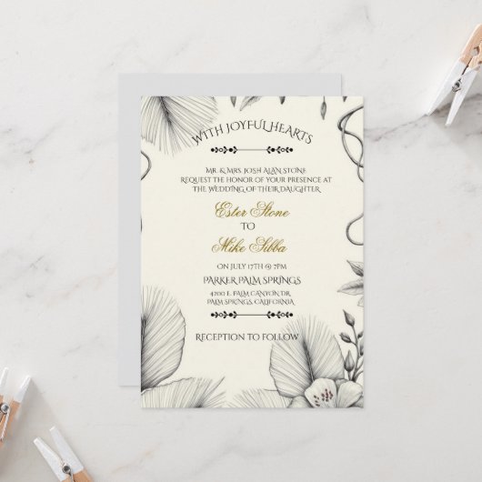 Botanical line art Wedding Invitation  (Devant/Arrière en situation)
