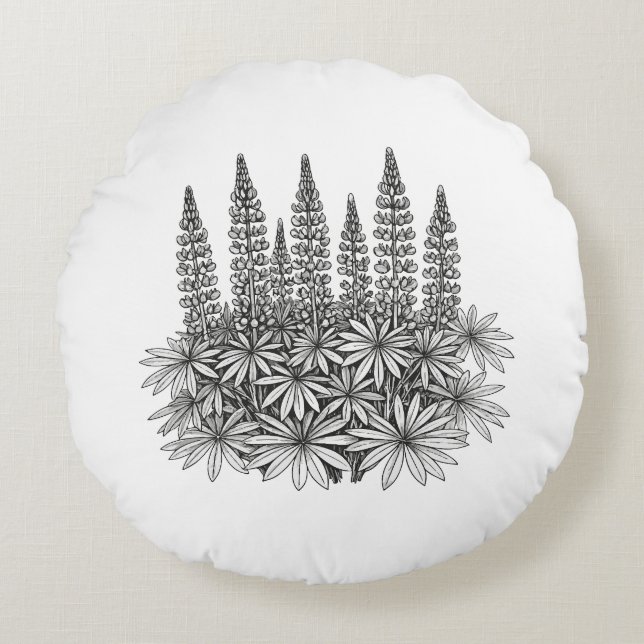 Botanical Minimalisst Lupine Round Pillow Rond Kussen (Voorkant)
