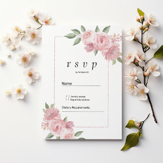 Botanical mint green pastel pink floral RSVP Kaart