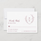Botanical Monogram Burgundy Script Wedding RSVP (Devant)
