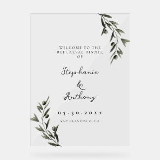 Botanical Olive Branch Italian Rehearsal Dinner Acryl Bord
