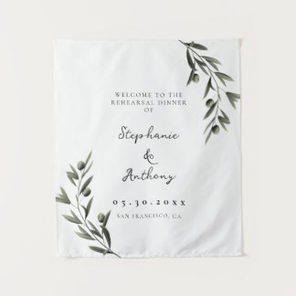 Botanical Olive Branch Italian Rehearsal Dinner Wandkleed