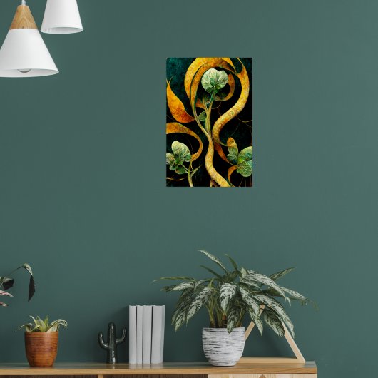 Botanical Orchid Greens & Golds Poster (Woonkamer 1)