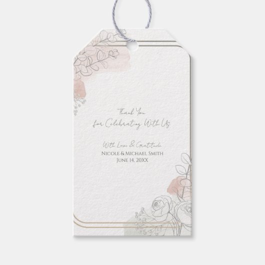 Botanical Outline Sage & Blush Floral Wedding  Cadeaulabel (Voorkant)
