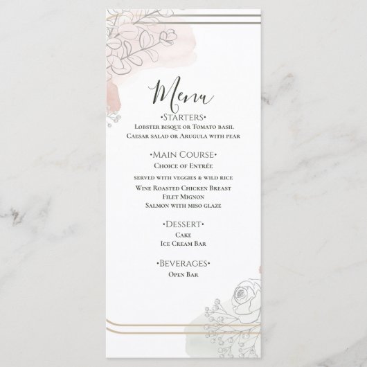 Botanical Outline Sage & Blush Floral Wedding  Menu (Voorkant)