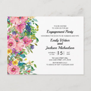 Botanical Pink Blue Watercolor Floral Briefkaart