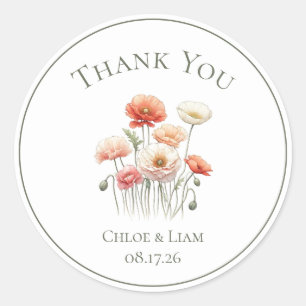 Botanical Poppies Custom Wedding Bedankt Ronde Sticker