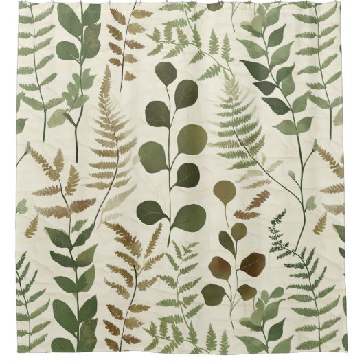 Botanical Pressed Leaves Pattern – Fern Print Douchegordijn (Voorkant)