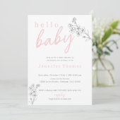 Botanical Rose Bonjour Baby Baby shower Invitation (Debout devant)