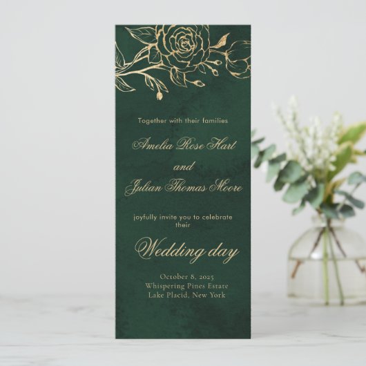 Botanical roses Green and gold Wedding Prorgam (Staand voorkant)