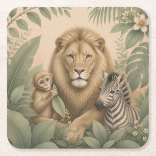 Botanical Safari Leeuwen Papier Coaster Vierkante Kartonnen Onderzetter