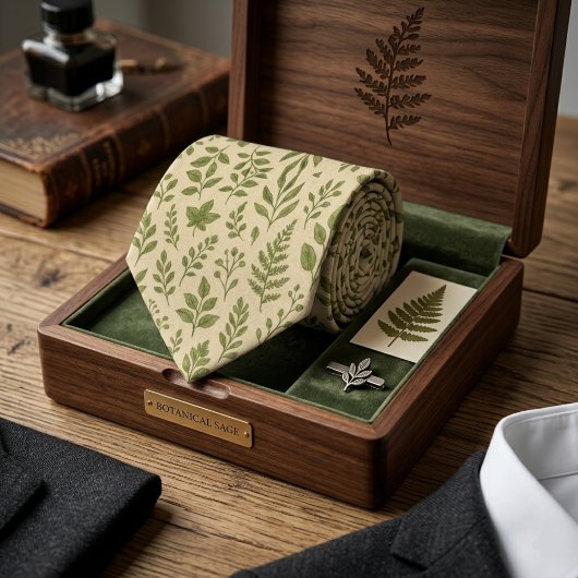 Botanical Sage Green Leaves Stropdas