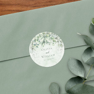 Botanical Sage Green Wedding Elegant Ronde Sticker