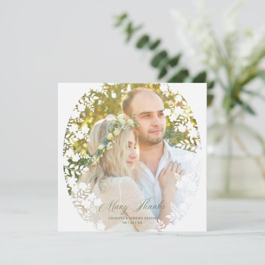 Botanical Sophisticated Frame Photo Wedding Bedankkaart (Staand voorkant)