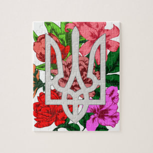 Botanical still and Oekrainian trident tryzub Legpuzzel
