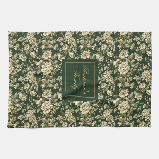 Botanical Style Personalized Chic Kitchen Towel Theedoek (Horizontaal)