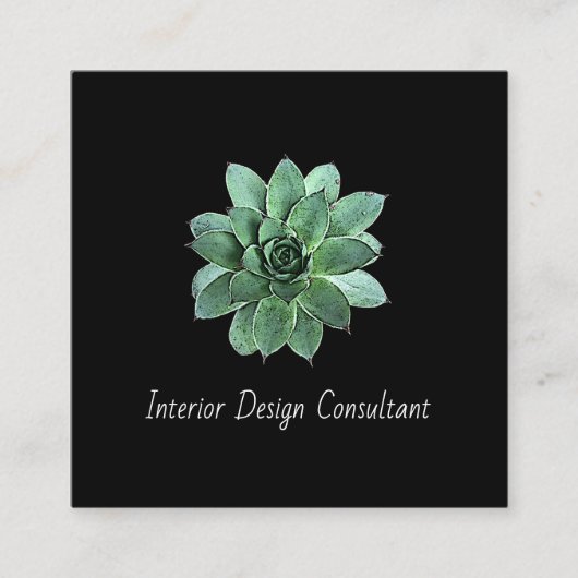 Botanical Succulent QR code Modern Black Vierkante Visitekaartje (Voorkant)