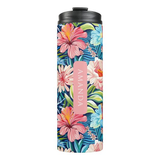 Botanical Tropical Summer Flowers Pattern Floral Thermosbeker (Voorkant)