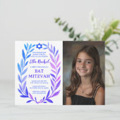 Botanical Watercolor CUSTOM PHOTO Bat Bar Mitzvah Kaart (Staand voorkant)
