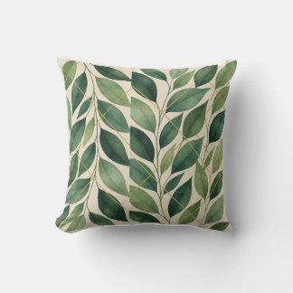 Botanical Watercolor Leaves Throw Pillow | Green L Kussen