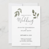 Botanical watercolor leaves wedding invitation (Devant)