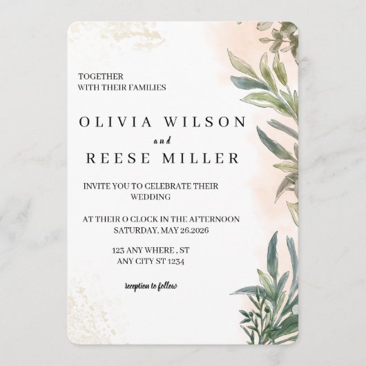 Botanical Watercolor Wedding Invitation  (Devant)