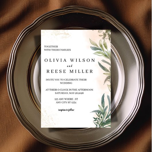 Botanical Watercolor Wedding Invitation Kaart