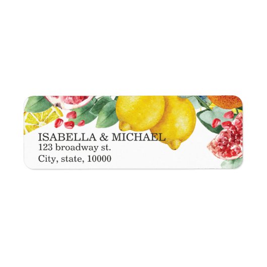 Botanical Wedding Address Citrus Waterverf Etiket (Voorkant)