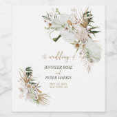 Botanical Wedding Favor Green & Gold Boho Wijn Etiket (Enkel label)