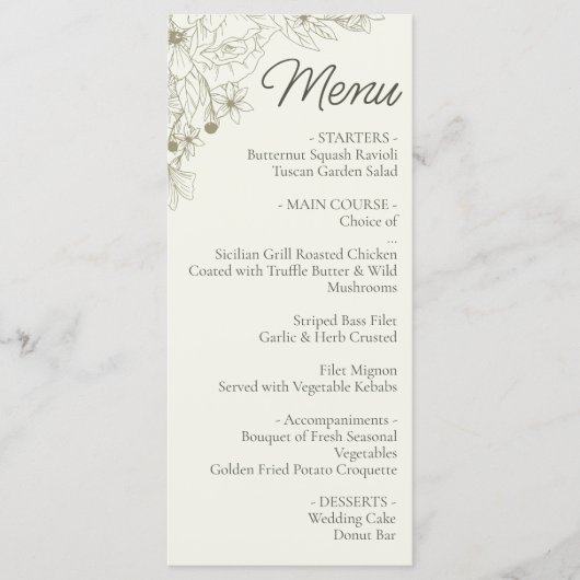 Botanical Wedding Reception Menu Sign (Devant)