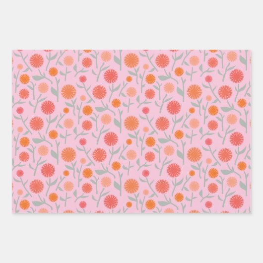 Botanical Wildflower Dandelion Pink Pattern  Inpakpapier Vel (Voorkant 2)