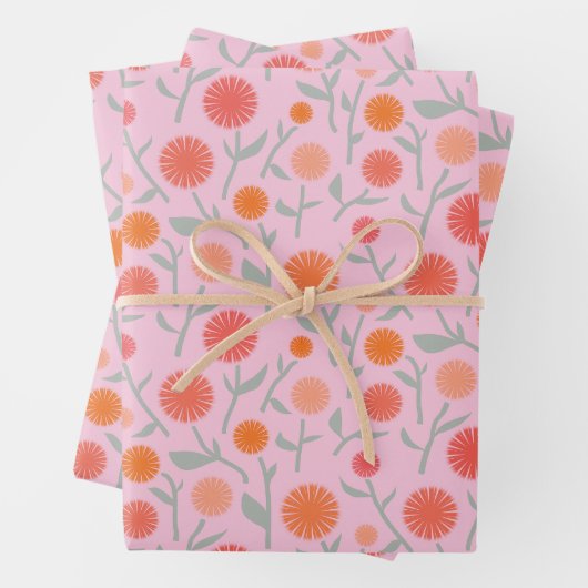 Botanical Wildflower Dandelion Pink Pattern  Inpakpapier Vel (In situ)