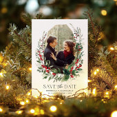 Botanical Winter Berries Greenery Wedding Save The Date