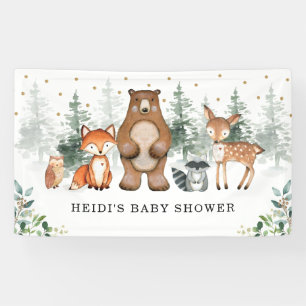Botanical Woodland Forest Baby Dieren Welkom Spandoek